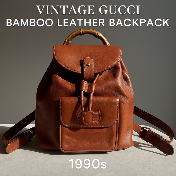 Gucci Handbags - GUCCI | Vintage 1990s Bamboo Leather Backpack | Brown | Small/Medium w/ Dust Bag